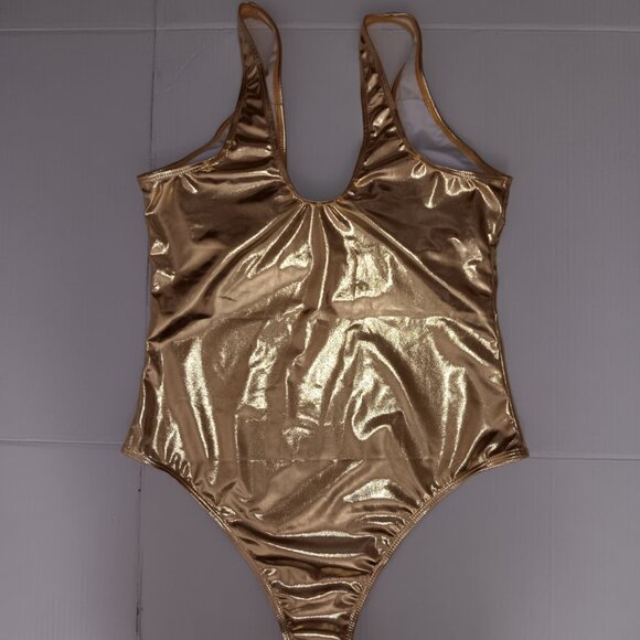 METALLIC GOLD PADDED CUPS ONE PIECE SWIMSUIT - Picture 2 of 12